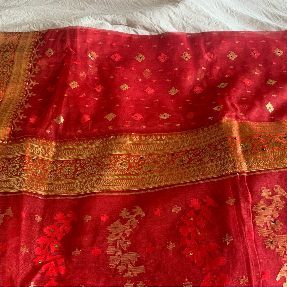 Brand new designer cotton jamdani saree in red